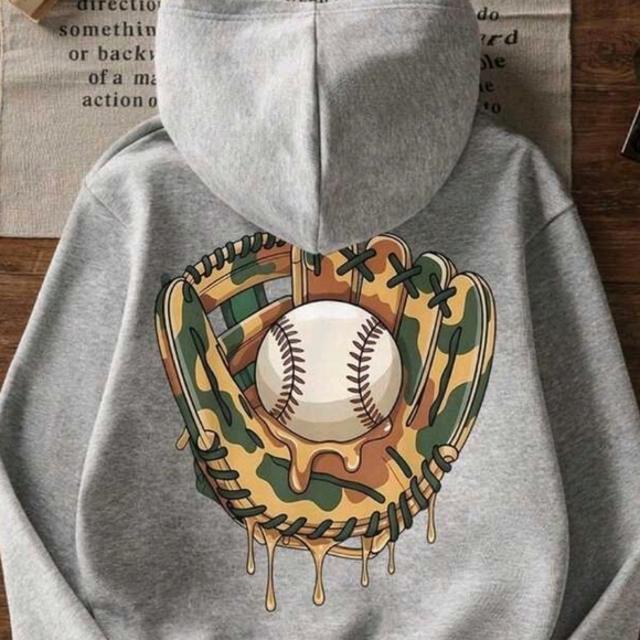 Hoodie with Camouflage Baseball Glove Graphic - Picture 3 of 5